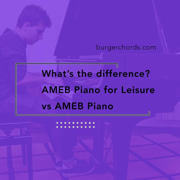 Teenage boy performing on grand piano for AMEB piano exam