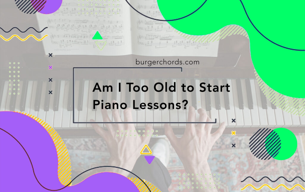 A pair of adult hands playing on a brown piano with sheet music book open on the music stand