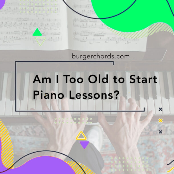 A pair of adult hands playing on a brown piano with sheet music book open on the music stand